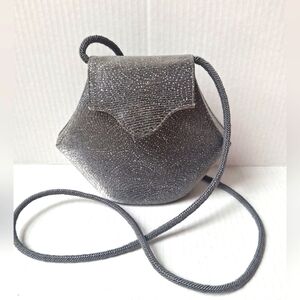 Vintage Stuart Weiztman Gray W/Sparkle Snap Closure Clam Shell Shoulder Bag